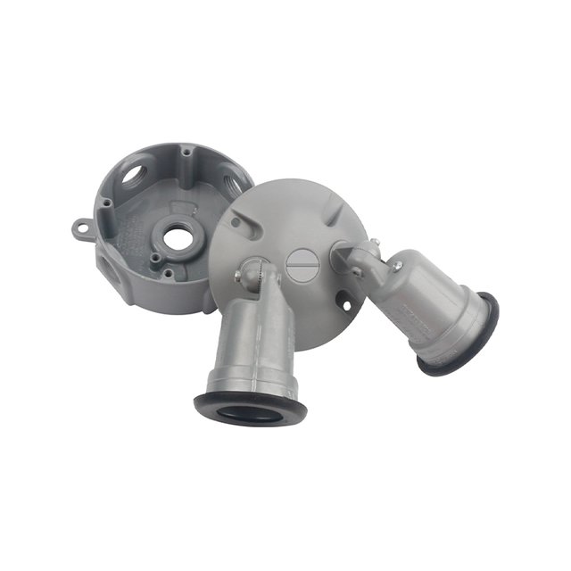 4" ROUND WEATHERPROOF BOX, FIVE 1/2" HOLES-ROUND WEATHERPROOF COVER, THREE 1/2" HOLES-LAMPHOLDERS WITHOUT OUTER GASKET - ALUMINUM/ZINC