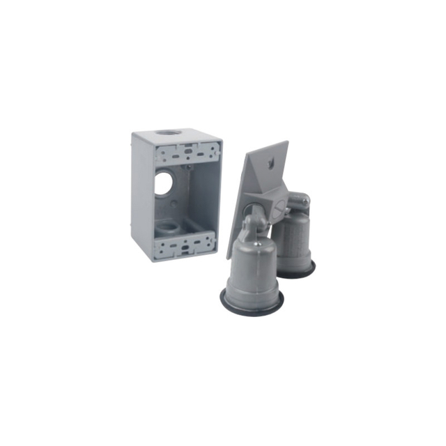 1-GANG WEATHERPROOF BOX, THREE 1/2" HOLES-SQUARE WEATHERPROOF COVER, THREE 1/2" HOLES-LAMPHOLDERS WITHOUT OUTER GASKET - ALUMINUM/ZINC